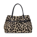 Grote winter tote bag met luipaardprint van imitatiebont met zwarte handvaten en gesp - 37*15*21cm / Groen