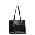 Large black winter tote bag with matte and patent leather patchwork for commuting - Black