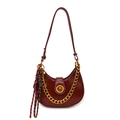 Sac demi-lune bordeaux minimaliste avec chaîne dorée et fermoir pivotant chic - Rouge (Avec Pendentif)