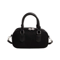 Vintage black bowling bag with pebbled leather trim and detachable shoulder strap - Black