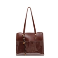 Deep brown tote bag in a sleek two-tone finish with chic white stitching and tassel - Brown