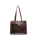 Dark brown faux leather tote bag with a unique mix of matte and glossy mirror finishes - Coffee