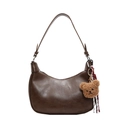 Dark brown retro underarm bag with cute teddy bear charm and woven tassel details - Brown