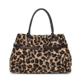 Winterse luipaardprint tote bag van imitatiebont met bruin leren hengsels en goud detail - 37*15*21cm / Bruin