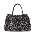 Winterse kunstbont shopper met luipaardprint en zwarte leren handvatten - 37*15*21cm / Zwart