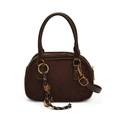 Sac à main marron foncé en cuir mat avec poignées rondes et détails dorés brillants - 20.5x8.5x13 / Avec Pendentif / Marron