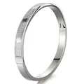 Bracciale ovale in acciaio al titanio argento con texture a onde e quadrifoglio - Argento (44B-B-5 Bracciale Color Acciaio)