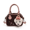 Borsa a tracolla in pelle scamosciata marrone con bordi rosa e ciondolo cane peluche - Rosa e Caffè (Con Ciondolo)