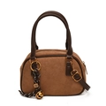 Sac bowling en daim marron avec poignées contrastées et détail de charme de logo - 20.5x8.5x13 / Avec Pendentif / Marron