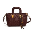 Vintage burgundy quilted leather handbag with gold hardware and detachable shoulder strap - With Pendant / Burgundy