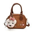 Borsa a tracolla in pelle scamosciata marrone con ricami e ciondolo cane peluche - Marrone Giallastro (Con Ciondolo)