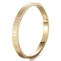 Bracciale rigido in acciaio al titanio dorato lucido con incisione Forever Love e cuore - Stile Inciso a Spina di Pesce / Oro