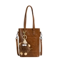 Sac bandoulière rétro en cuir PU marron foncé avec un joli pendentif en peluche - Jaune Brun - Avec Pendentif