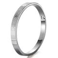 Bracciale rigido in acciaio argento con incisione battito cardiaco e trama a onde - Stile Onda Lettera LOVE / Colore Acciaio (44Yi-B-7)