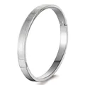 Silver minimalist stainless steel bangle with etched pulse pattern and hidden clasp - Minimalist Brushed Fingerprint Texture (44B-C-5)