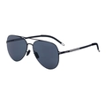 Lunettes de soleil aviateur polarisées pour hommes avec monture en métal noir et double pont - Monture Noir Mat Verres Gris Foncé (M02)