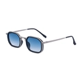 Lunettes de soleil rétro monture hexagonale en métal argenté et verres dégradés bleus - Monture Argent Mat/Verres Dégradés Bleus (C7)