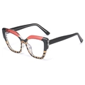 Occhiali cat-eye chic con montatura a mosaico rosso, nero e leopardato da donna - Giunzione Leopardo Nero Rosso (C2)