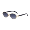 Retro oval sunglasses with golden frames and blue-grey gradient lenses - C1 Golden Double Grey