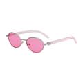 Oval silver metal sunglasses with light pink lenses and translucent temples - C4 Silver Frame Pink
