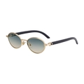 Oval gold metal sunglasses with blue gradient lenses and C-shaped hinge detail - C5 Gold Frame Blue Yellow