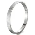 Silver stainless steel bangle with geometric sunburst engraving and secure clasp - Radial Engraved Pattern (44B-C-9)