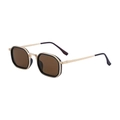 Lunettes de soleil carrées rétro avec monture dorée, verres bruns et branches noires - Monture Or Mat/Verres Marron (C3)