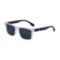 Square polarized sunglasses with matte translucent frames and textured black temples - Matte Transparent Gray Frame Gray Lens