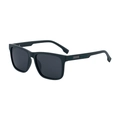 Polarized square sunglasses in matte dark green with iconic striped temple design - Matte Green Frame Grey Lens