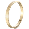 Titanium steel heart-beat bangle with triangle star patterns in 18K gold finish - Triangle Star Hollow Carved Design (44B-C-10)