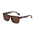 Square polarized sunglasses with matte black frame, brown lenses and red textured temples - Matte Brown Frame Brown Lens