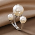 Silver adjustable wrap ring featuring three white pearls on elegant champagne silk fabric - Adjustable Open / White Gold