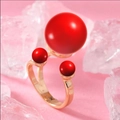 Elegant gold-plated open twisted ring featuring three vibrant red spherical beads - Adjustable Open / Bright Red/Gold