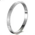 Silver heartbeat engraved titanium steel bangle with polished and matte finish - Matte Twill Love Forever (44B-D-1)