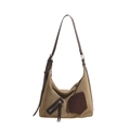 Bolso bandolera retro caqui con patchwork de peluche y detalle de cremallera moda - Verde