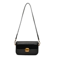 Retro black crossbody square bag with glossy oil wax finish and golden metal buckle - Black