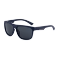 Square matte dark blue polarized sunglasses for men with grey lenses and metal accents - Matte Blue Frame Gray Lens