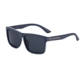 Matte grey-blue polarized square sunglasses with silver textured metal hinges for men - C3 Matte Gray Frame Gray Lens