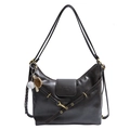 Retro large capacity dark brown leather tote backpack with MUON SHARK FASHION logo - With Pendant / Brown
