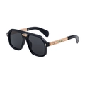 Gafas de sol cuadradas negras para hombre con patillas doradas y detalle de estrella - Negro Brillante Oro Gris