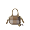 Elegante bolso bowling de cuadros 2024 en lana marrón y beige con asas de cuero premium - Cuadros Marrones (Con Colgante)