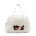 Schattige witte pluche schoudertas met bruine hondenpatch en roze accenten - Off-wit