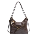Dark brown vintage Hobo tote bag in soft leather with a unique baseball theme pendant - With Pendant / Brown