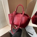Red lychee pattern leather underarm bag with thin shoulder strap for daily commuting - Red