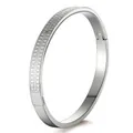 Silver titanium steel bracelet featuring geometric grid patterns and a hinged clasp closure - Checkered Dot Engraving (44B-D-3)