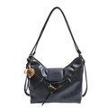 Black vintage leather tote bag with gold hardware and creative baseball charm accessory - With Pendant / Black