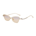 Cat eye sunglasses with gold metal frame, rhinestone temples and purple gradient lenses - C6 Gold Frame White Diamond Light Tea Blue Film Lens