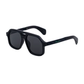 Square pilot sunglasses with black matte frame and green artistic temple detail - Matte Black Gold Gray