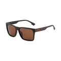 Men's square polarized sunglasses with matte black frames and dark brown lenses - C7 Tea Frame Tea Lens