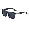 Polarized square black frame sunglasses for men with silver textured metal hinges - C1 Matte Black Frame Grey Lens